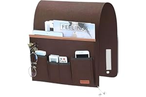Lam-lord Sofa Armchair Caddy, Sofa Remote Control Caddy with 5 Pockets for Recliner Couch, Anti-slip Felt Bedside Sofa Storage Pocket for Magazine Tablet and Phone, Brown