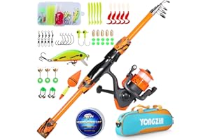 Canne à pêche pour Enfants Sougayilang, Canne à pêche télescopique Portable et Combo de Moulinet, avec leurres de Sac de pêche à la moulinette pour Filles et garçons