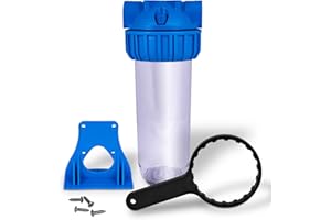 RONAQUA 10 inch Transparent Standard Water Filter Housing, Presser Relief Button, 3/4” Inlet/Outlet Brass Port, Accepts Standard 10”x 2.5” Cartridges, 3/4” Brass Port, Mounting Hardware Included (1 set)