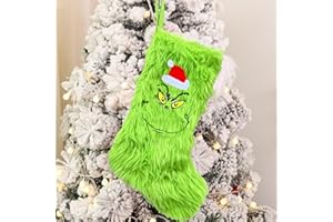 CLOVERCY Weihnachtsstrümpfe, 50cm Große Grinch Weihnachten Strümpfe, Grinch Weihnachtsdekorationen, Christmas Stockings, Befüllbare und aufhängbare Weihnachtsstrümpfe für Kamin, Weihnachtsbaum, Wand, Treppe