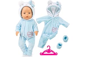 XERTEAM Ropa para muñecos bebés, Ropa Compatible con muñecos bebés recién Nacidos de 35-43 cm, Incluye Mono, Gorro, Calcetines y Percha, Lindo Gato Azul de algodón para niños y niñas