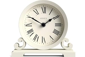 JONES CLOCKS® Saloon Reloj de repisa | Diseño Tradicional de Doble Desplazamiento | Crema pálida | Números Romanos | Estilo clásico para Escritorio, Mesa, estantería o mesita de Noche