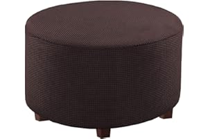 JHLD Rotonda Copri Pouf Elasticizzato, Addensato A Scacchi Spandex Copertura Dell'Ottomano Rimovibile Copri Pedaliera per Soggiorno-Marrone A-Medium
