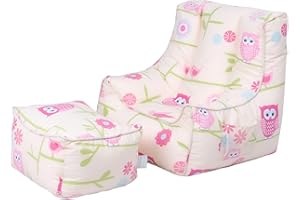 Ready Steady Bed Fauteuil Poire pour Enfants avec Pouf | Canapé pour Salle de Jeux avec sièges Souples et sécurisés pour Les Enfants | Fauteuil Ergonomique pour Les Tout-Petits | (Hiboux)