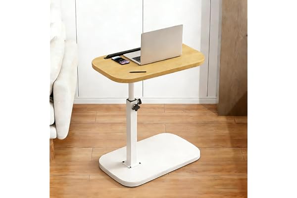 BOYIFEIJIE C-format sidobord, höjdjusterbart sidobord, höjd från 45 till 80 cm, metallram och träskiva, mångsidig användning som nattduksbord, soffbord och bord för