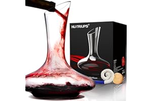 Decanter per Vino Rosso NUTRIUPS Decantatore in Vetro Caraffa per Vino Rosso & Tappo Aeratore per Vino Decanter Professionale Soffiato Decantatore Set con Accessori