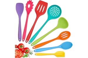 Herogo Set di 8 posate da cucina in silicone, antiaderenti, resistenti al calore, set di utensili da cucina, con spatola in silicone, cucchiaio/paletta, mestolo, colorato