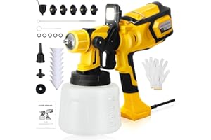 AECHO Pistolet a Peinture, 850W HVLP Pulvérisateurs de Peinture Electrique, Réservoir de 1400 ML, 5 Buses, 45 m²-15 Min, Lumière LED Amovible Pistolet Peinture pour Plafonds, Murs & Clôtures