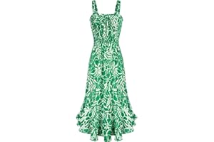 GRACE KARIN Vestito Donna Pieghe Spalline Sottili Senza Manica Stampata Floreale Lunghezza alla Caviglia