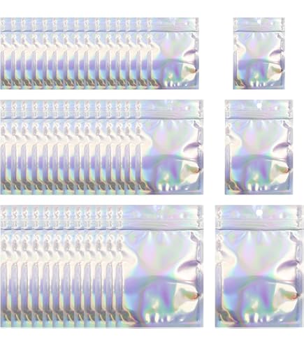 Rimiko 50 Stuks Hersluitbare Holografische Zakjes, Afsluitbare Mylar Zakken Met Ritssluiting Luchtdichte Zak Voor Het Verpakken En Bewaren Van Voedsel Roze Holografisch 10 5 X 15 Cm 664784407