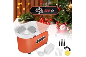 KKTECT Tornio per Ceramica elettrica 350 W 25 cm con Display LCD Ruota elettrica Ceramica Strumenti Artigianali Fai da Te con Kit di Strumenti in Ceramica da 11 Pezzi (Arancia)