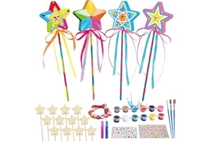 Byncceh Bacchetta Magica Bambina 12 Pezzi Kit Fai da Te Creativi in Legno for Ragazza Bacchetta Principessa Bacchetta Stella Giocattoli da Disegno per Pittura Compleanno di Regalo per Ragazze