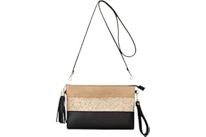 CRAZYCHIC - Sac Bandoulière Paillette Cuir Multicolore Femme - Pochette Soirée Plate Bandes Strass Brillant Souple - Fourre-Tout Besace Sacoche Sac à Main Porté Epaule - Mode Chic Tendance