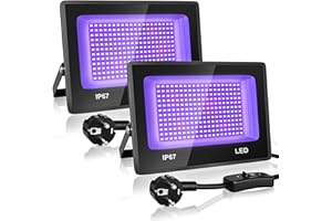 CREATESTAR 100W Faretto UV LED,IP67 Impermeabile Luce Nera UV,315-400nm LED Luce Nera, Lampada uv Con Interruttore per Halloween, Pittura Del Corpo, Poster Fluorescente, Bar, Acquario(2PC)