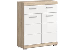 xonox.home Bad Lambada X06F1703 Kommode Standschrank Schrank breit in weiß Hochglanz und Sonoma Eiche hell, ca. B/H/T 74x88x31