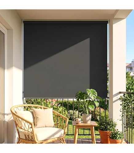 HENGMEI Rolgordijn voor buiten, verticale zonwering, balkon, rolgordijn, buitenzonwering, voor terras, 100 x 140 cm, grijs