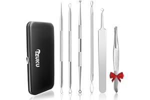 Mitesserentferner Pickel Ausdrücken Werkzeug Bonus Inkl. IZUKU Blackhead Remover aus Edelstahl 6 Stk. Comedone Extractor Akne Mitesser Pickel Entferner Komedonenquetscher Set für Alle Hauttypen