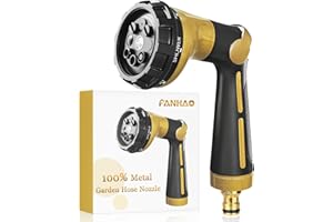 FANHAO Garden Hose Gun Heavy Duty,100% Metal Hose Pipe Spray Gun with 8 Spray Patterns,High Pressure Hose Nozzle Thumb Control On Off Valve for Outdoor Lawn & Plant Watering,Car & Pet Washing