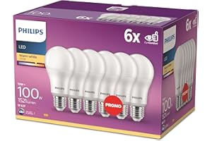 Philips LED Classic E27 Lampen 6-er Pack (100 W), matte LED Lampen mit warmweißem Licht, energiesparende Lampen mit langer Nutzlebensdauer, neue Generation