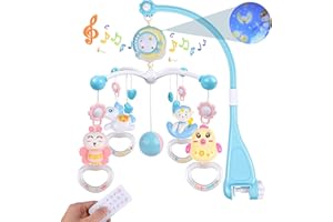 Weinsamkeit Mobilna zabawka dla niemowląt, do łóżeczka z muzyką, lampka nocna i projektor, mobilna pozytywka dla niemowląt z 150 melodiami do łóżeczka dziecięcego, zabawka dla niemowląt od 0, 1, 2, 3,