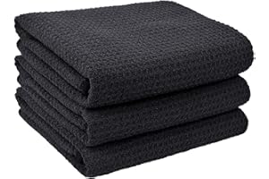 VIVOTE Torchons de Cuisine en Microfibre,Serviettes de Cuisine Vaisselle,Torchons à Vaisselle de qualité supérieure,torchon Cuisine,Tissu alvéolé,Très Absorbant Douces et épaisses,3 Pcs,40x56cm Noir