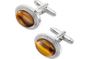 Jonwo Oval Natural Polished Tigers Eye Gemstone Cufflinks for Men Silver/14K Gold Plated Crystal Men's Cufflinks Jewelry for Wedding Anniversary Business Party Tuxedo Dress