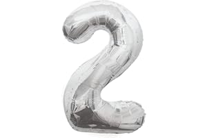 UNIQUE Silver Number 2 Shaped Large Foil Balloon (86cm) 1 Piece - Perfect for Birthday Parties and Special Events, 34"
