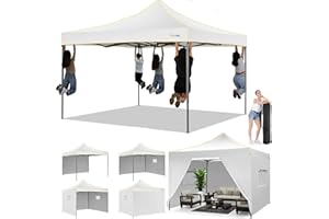 Hoteel Gazebo 3x3 Pieghevole Impermeabile Esterno Resistente, Gazebo da Giardino Robusto con 4 Pareti Laterali e Finestre con Zanzariera, Protezione UV 50+ per Feste, Festival, Campeggio, Bianco