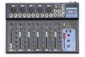 SHZICMY 7 Kanal Bluetooth Audio Mixer, Tragbarer Mischpult mit USB-DJ-Sound-Mischkonsole für Computeraufnahmen Live Studio Audio