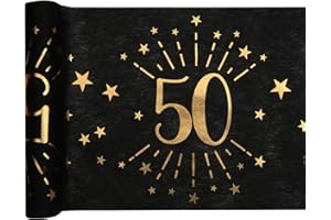 Santex 6787-50-30 Tischläufer, glitzerndes Design, Metall, Schwarz/Gold, 50 Jahre