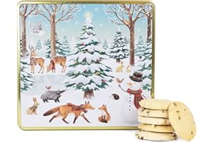 THE SILVER CRANE CO. Festive Forest Square Christmas Biscuits Tin - Traditional Scottish Shortbread Biscuits Gift Set, Festive Filled Tins, Novelty Christmas Gifts - Luxury Biscuit Gift Sets for Women & Men
