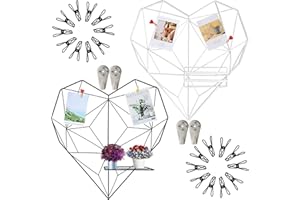 Symeton 2 Pack Wire Wall Grid Panel, Heartshaped Photo Display Gridwall with Foldable Platform, Metal Organizer Memo Board with Accessories, White & Black, Nordic Aesthetic Room Decor, 20x20 Inch