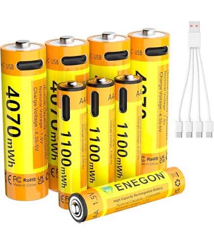 CITYORK Batterie Ricaricabili USB-C AAA 1.5V – 8 Pezzi Da 1200 MWh Con Cavo Di Ricarica 4-in-1, Fino A 1200 Cicli - 2
