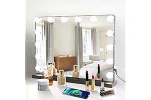 Depuley Hollywood lustro z oświetleniem do toaletki, lusterko kosmetyczne z USB, 14 przyciemnianych diod LED, 3 temperatury barwowej, czarne lustro kosmetyczne, 50 x 40 cm