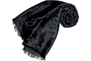 Lorenzo Cana, sciarpa di lusso di alta gamma, di lusso, in tessuto damascato e motivi floreali, in viscosa misto seta 55 x 190 cm Nero nero