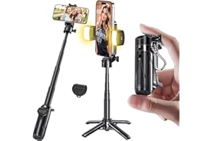 MAGIC JOHN für Selfie Stick, Selfiestick Klein mit Fülllicht [Nicht magnetisch kompatibel], Bluetooth Handy Stativ mit Abnehmbarer Fernbedienung Kompatibel für iPhone, Samsung und Smartphones