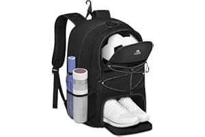 MATEIN Mochila Futbol con Zapatillero, Mochila Deporte Mujer con Funda Ordenador 15.6 Pulgadas Impermeable Multifuncional Transpirable para Escolares, Baloncesto, Voleibol, Gym, Futbol, Tenis, Negro