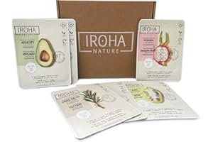 Iroha Nature - Kit di Trattamento Maschera Viso con Estratti di Avocado, Albero del Tè, Pitaya e Noni | 6 Maschere Viso in Tessuto per una Pelle Sana | Idratazione e Vitamine