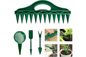 SUVEK Lot de 4 Outils de Jardinage – Distributeur de Graines Semis, Distributeur de Semences, Fourche pour Semis, Pique-Plant, Outils pour Plantation, Rempotage et Semis de Plantes
