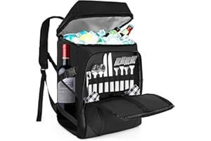 BQKOZFIN 34L Cooler Backpack Picnic Backpack, Insulated Large Waterproof Leakproof Cooler Bag Rucksack Cold Up to 24 Hours, Picnic Bag for Camping Picnic Hiking BBQ Beach (Black)