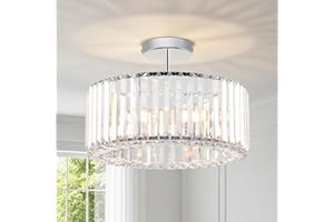 ANWIO Crystal Ceiling Lights,3-Light Modern Chandeliers Ceiling Lights Living Room,Round Semi Flush Mount Ceilings Light for Hallway,Bedroom,Kitchen,Bathroom,Dia 36.5cm,(E27 Base)