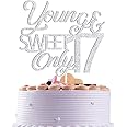 Silver Glitter Young & Sweet Only 17 Cake Topper, Happy Girls 17th Birthday Cake Decorations, Hello 17, Cheer 17 Years Old Party Decor Supplies