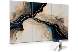 JBER Lot de 6 grands panneaux acoustiques autocollants pour décoration murale, panneaux insonorisants pour studio d'enregistrement, salon, chambre à coucher, bureau, 120 x 68 cm (marbre noir et doré)