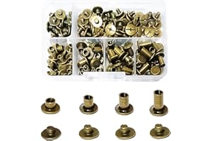 JXPXJMY 80 Piezas Kit de Remaches de Acero al Carbono para Encuadernación Chicago, Remaches Ledger para Encuadernación Cinturón Decoración Equipaje Número de Modelo M5*4/6/8/10 mm (Bronce)