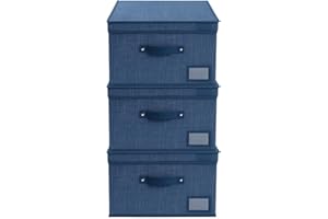 VIRSUS Set 3 Scatole Maxi Portaoggetti Pieghevole in tessuto con coperchio 6924, misura 50x40x25 cm, contenitore salvaspazio con maniglia e Portaetichetta, organizer per Armadio (Blu)