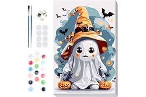 Lxmsja Halloween Malen Nach Zahlen Erwachsene mit Rahmen, Geister Malen Nach Zahlen Kinder, Diy Set Erwachsene mit Pinseln und Acrylfarben Handgemalt Ölgemälde Leinwand für Home Décor, 20x30cm