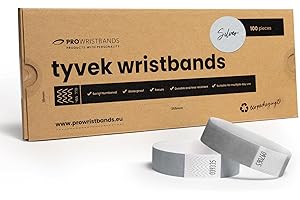 PROWRISTBANDS Eintrittsbänder aus Tyvek - Party Einlassbänder, Securebänder, Festival Armbänder, Kontrollbänder für dein Event (Silber, 100)