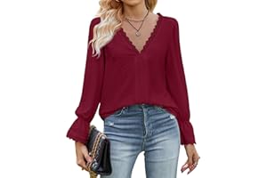 Zetieny Blusa Mujer Camisas Cuello en V Camisetas de Manga Larga Elegante Top T-Shirt Casual de Mujer