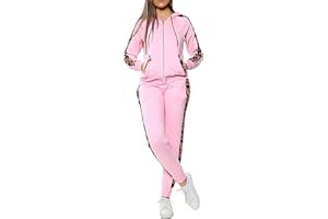 Love My Fashions® Womens Tracksuit Fleece Floral Side Panel Jogging Suit Set - Ladies Casual Ribbed Hem Cuffs Outwear - Zip Up Hoodie Bottoms for Jogging Gym and Cycling