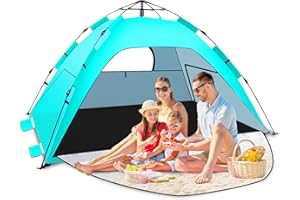 Strandmuschel Pop Up,Tonfarb Quick Up Strandzelt,Automatische Instant Pop Up Strandzelt mit 3 Erweiterbarer Veranda, UPF 50+ Easy Setup Strandmuschel für Strand, Familie, Garten, Camping-Hellgrün